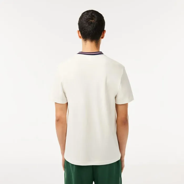 TShirts Men Lacoste Men039s Stripe Collar Stretch Piqu TShirt White 70v