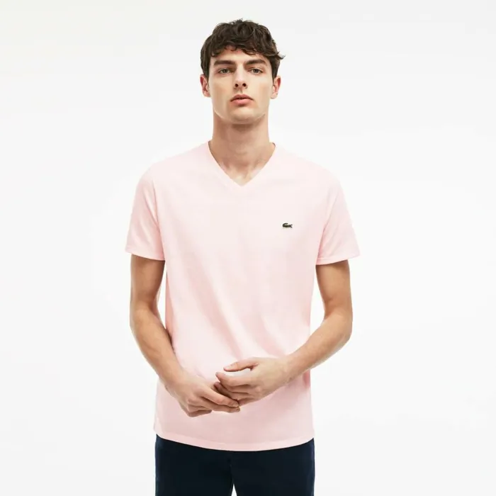 TShirts Men Lacoste Men039s VNeck Pima Cotton Jersey TShirt Light Pink T03