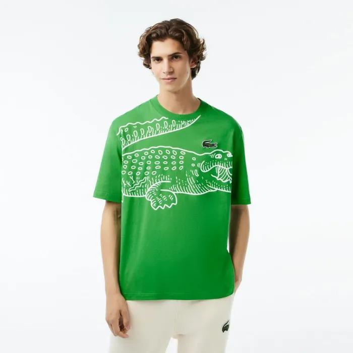 TShirts Men Lacoste Mens Loose Fit Crocodile Print Crew Neck TShirt Green Siw TShirts Men Lacoste Mens Loose Fit Crocodile Print Crew Neck TShirt Green Siw