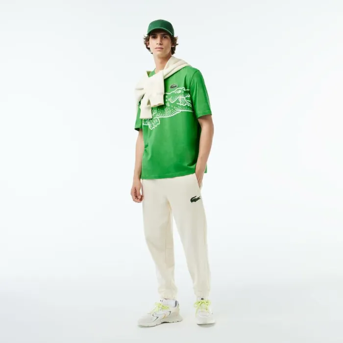TShirts Men Lacoste Mens Loose Fit Crocodile Print Crew Neck TShirt Green Siw