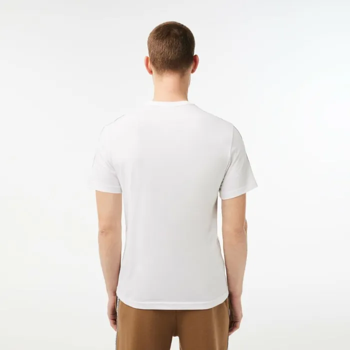 TShirts Men Lacoste Mens Regular Fit Logo Stripe TShirt White 001
