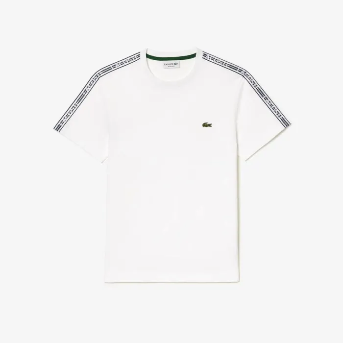 TShirts Men Lacoste Mens Regular Fit Logo Stripe TShirt White 001