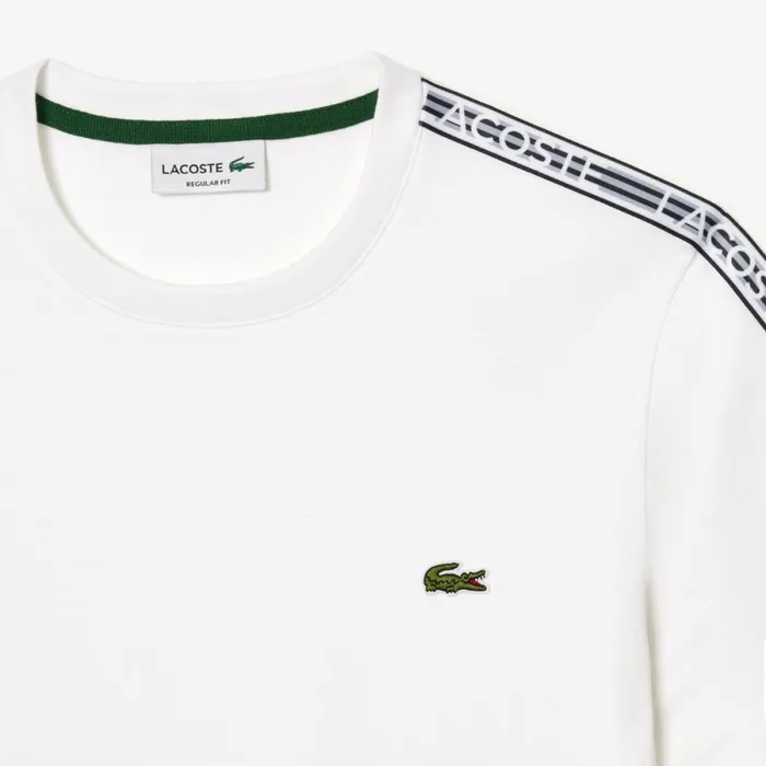TShirts Men Lacoste Mens Regular Fit Logo Stripe TShirt White 001