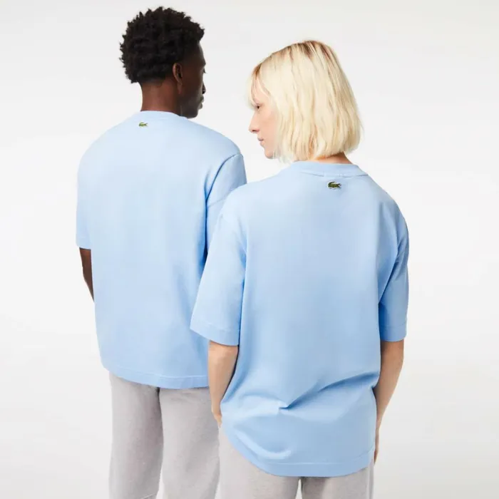 TShirts MenWomen Lacoste Unisex Loose Fit Large Croc Organic Heavy Cotton TShirt Pastel Blue Hbp