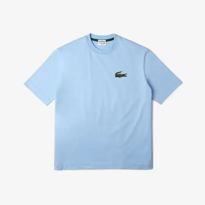 TShirts MenWomen Lacoste Unisex Loose Fit Large Croc Organic Heavy Cotton TShirt Pastel Blue Hbp