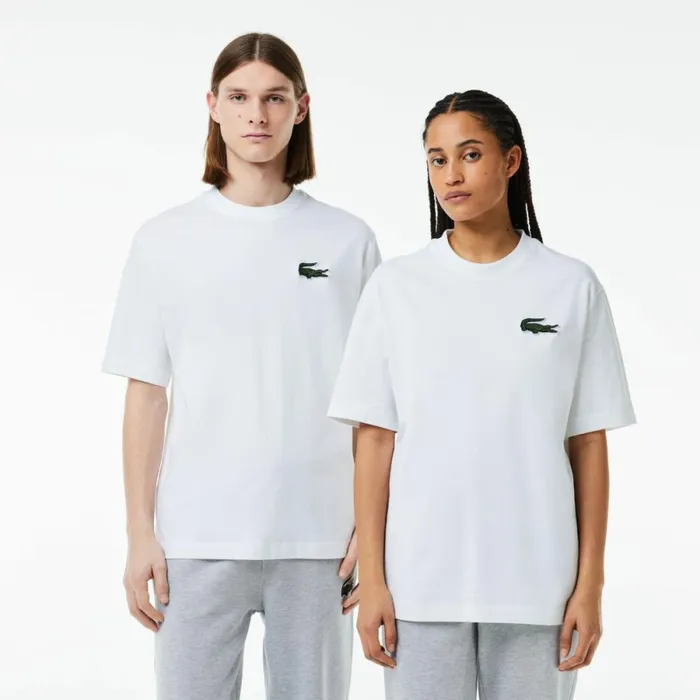 TShirts MenWomen Lacoste Unisex Loose Fit Large Croc Organic Heavy Cotton TShirt White 001