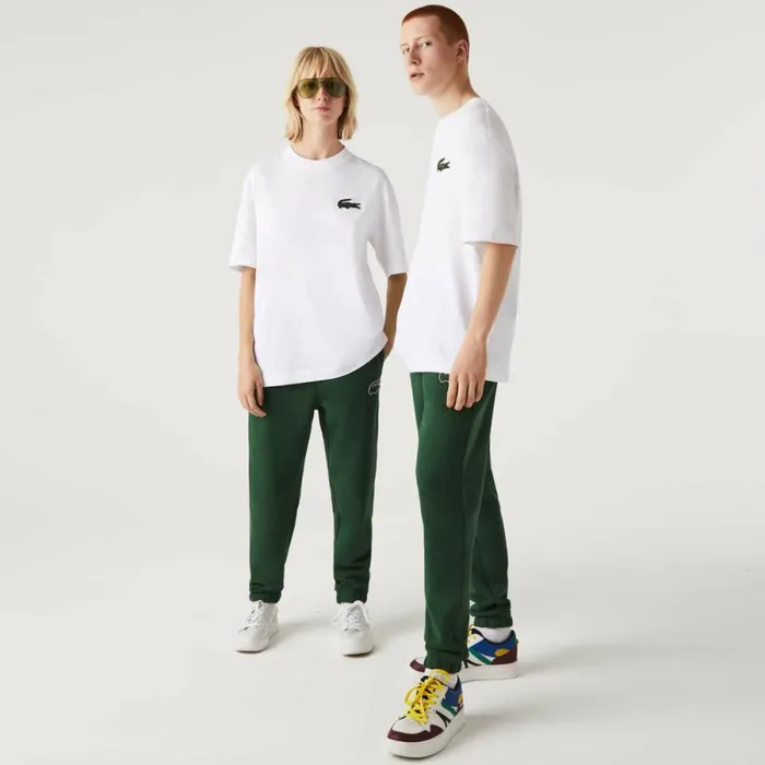 TShirts MenWomen Lacoste Unisex Loose Fit Large Croc Organic Heavy Cotton TShirt White 001