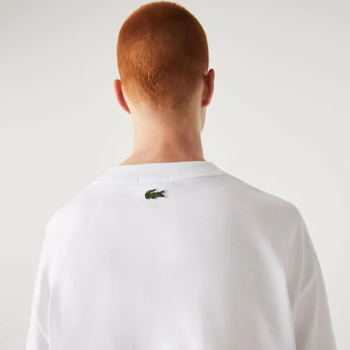 TShirts MenWomen Lacoste Unisex Loose Fit Large Croc Organic Heavy Cotton TShirt White 001