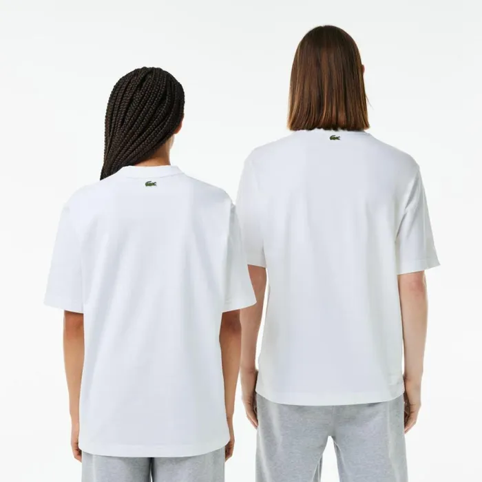 TShirts MenWomen Lacoste Unisex Loose Fit Large Croc Organic Heavy Cotton TShirt White 001