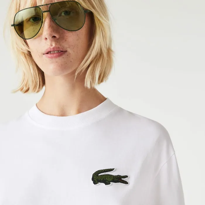 TShirts MenWomen Lacoste Unisex Loose Fit Large Croc Organic Heavy Cotton TShirt White 001
