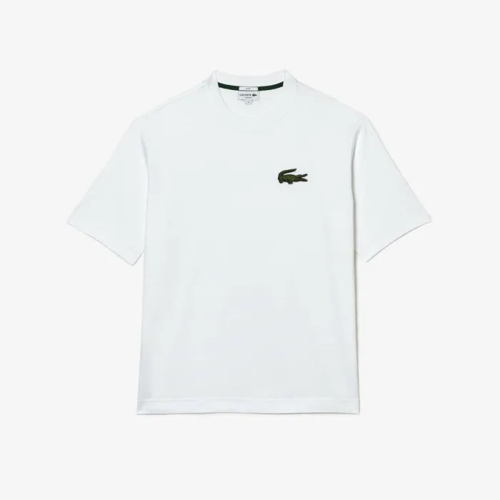 TShirts MenWomen Lacoste Unisex Loose Fit Large Croc Organic Heavy Cotton TShirt White 001