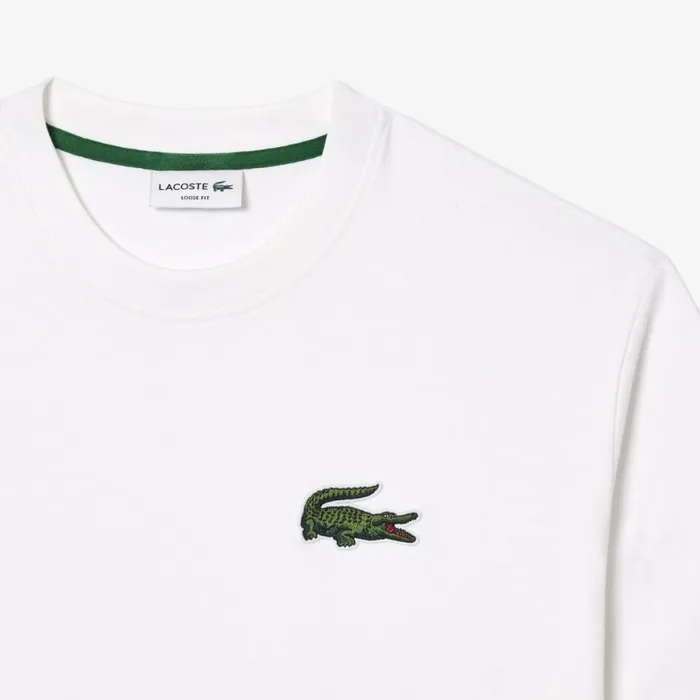 TShirts MenWomen Lacoste Unisex Loose Fit Large Croc Organic Heavy Cotton TShirt White 001