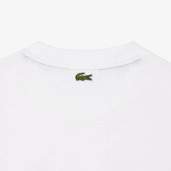 TShirts MenWomen Lacoste Unisex Loose Fit Large Croc Organic Heavy Cotton TShirt White 001