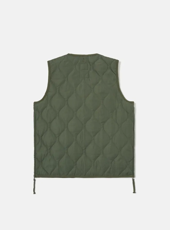 Taion Military VNeck Down Vest In Olive Ripstop Men Universal Works Waistcoats and Gilets
