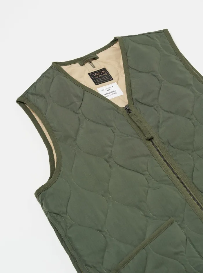 Taion Military VNeck Down Vest In Olive Ripstop Men Universal Works Waistcoats and Gilets