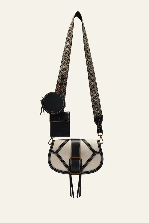 TechbagLeather And Linen Shoulder Bag Shoes and Accessories Baandsh Bags