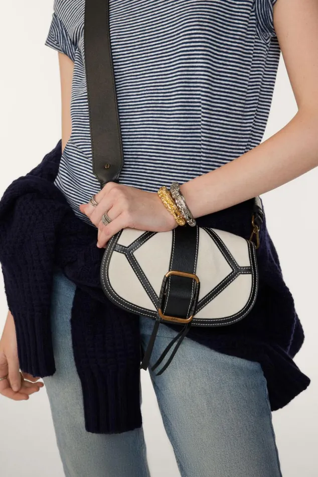 TechbagLeather And Linen Shoulder Bag Shoes and Accessories Baandsh Bags