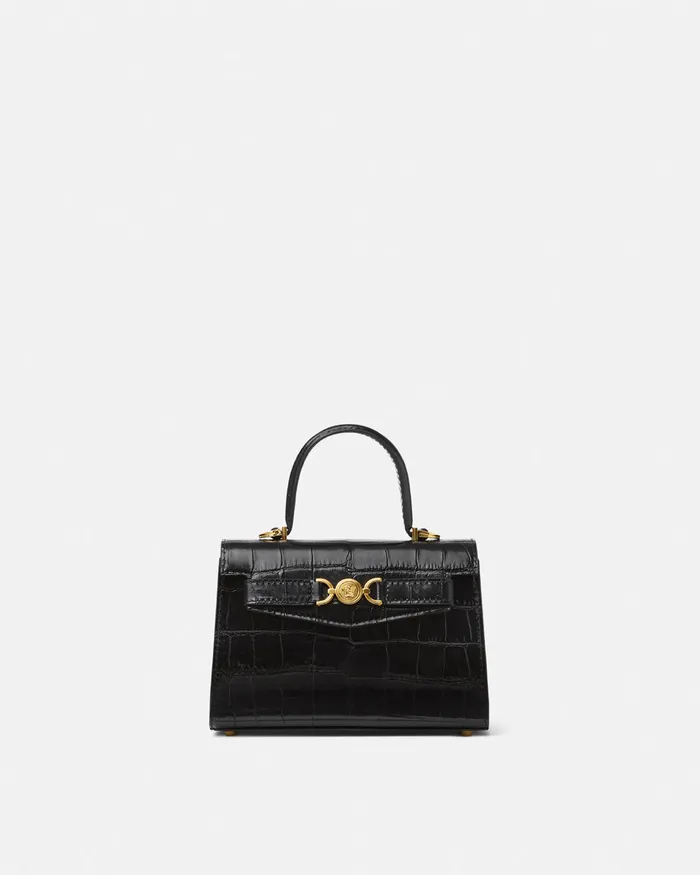 Top Handle Women Versace CrocEffect Medusa 03995 Small Handbag Blackgold