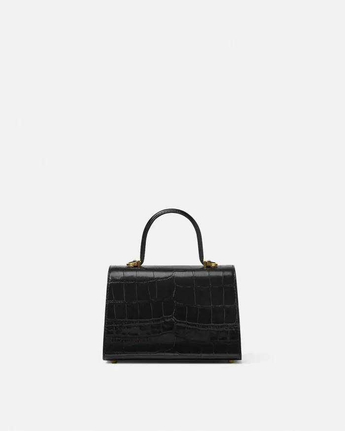 Top Handle Women Versace CrocEffect Medusa 03995 Small Handbag Blackgold