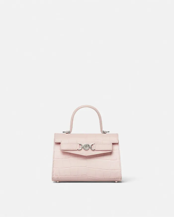 Top Handle Women Versace CrocEffect Medusa 03995 Small Handbag Light Pink