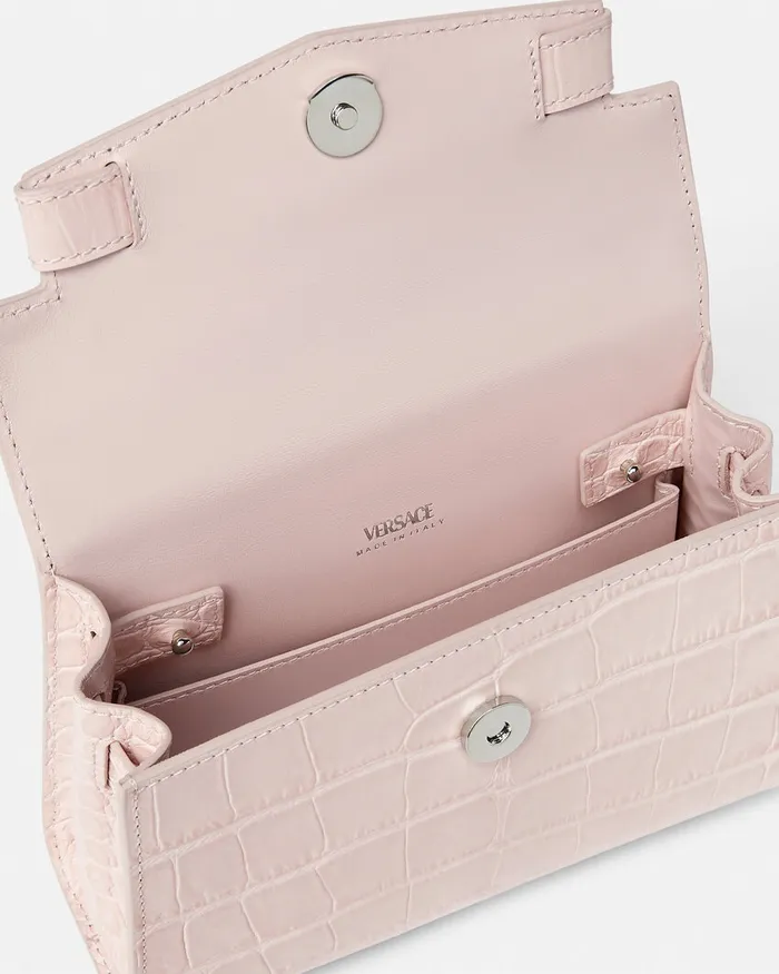 Top Handle Women Versace CrocEffect Medusa 03995 Small Handbag Light Pink