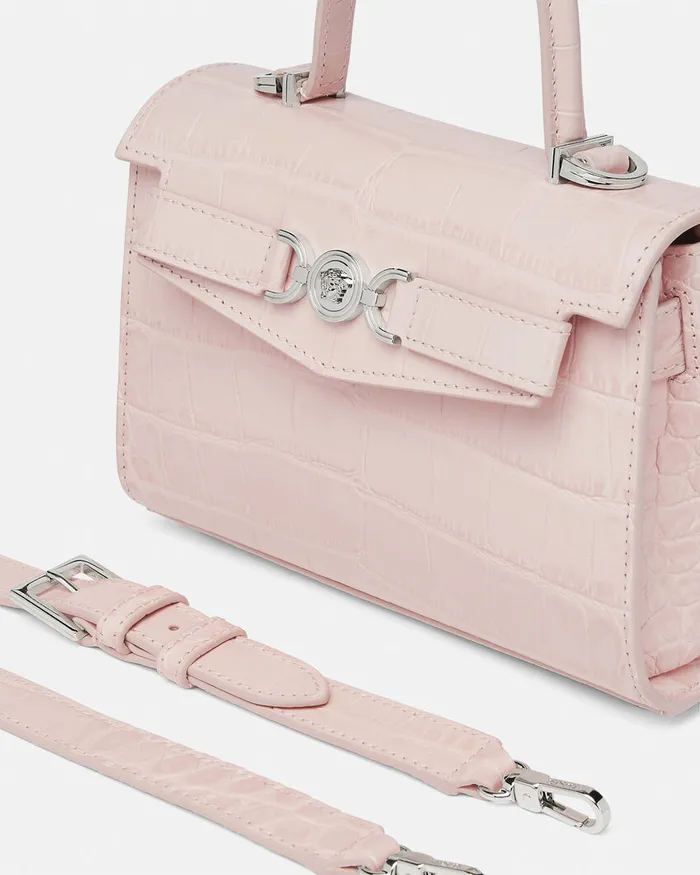Top Handle Women Versace CrocEffect Medusa 03995 Small Handbag Light Pink
