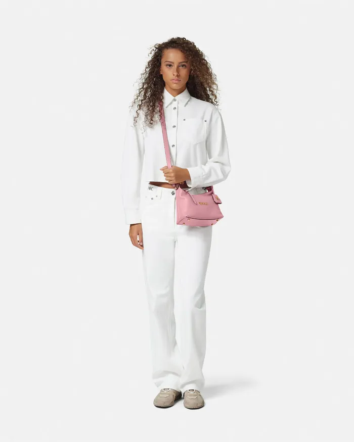 Top Handle Women Versace Tag Hobo Handbag Pink