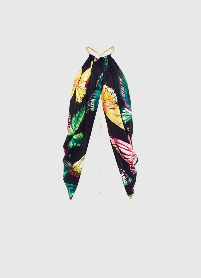 Tops and Shirts Alyssa Draped Halter Top 8211 Papillon Print in Black 8211 LEO LIN Women