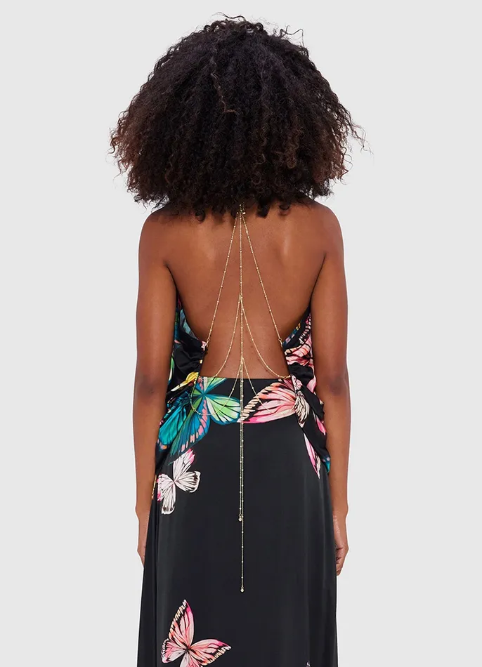 Tops and Shirts Alyssa Draped Halter Top 8211 Papillon Print in Black 8211 LEO LIN Women