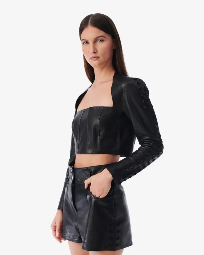 Tops and Shirts Women IRO ADA LEATHER EMBROIDERED CROPPED TOP