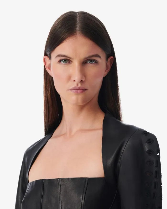 Tops and Shirts Women IRO ADA LEATHER EMBROIDERED CROPPED TOP