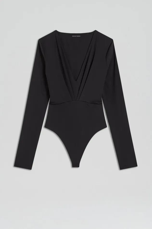 Tops Women Scanlan Theodore DRAPE VNECK BODYSUIT BLACK Tops Women Scanlan Theodore DRAPE VNECK BODYSUIT BLACK