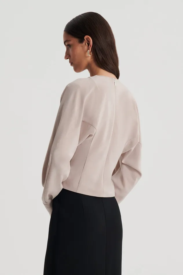 Tops Women Scanlan Theodore SILK SATIN DRAPED TOP MUSHROOM Tops Women Scanlan Theodore SILK SATIN DRAPED TOP MUSHROOM
