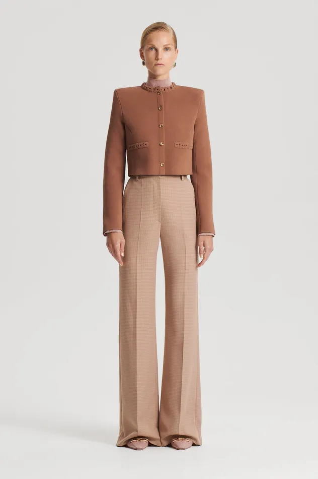 Trousers Scanlan Theodore Women PLAID TAILORED TROUSER CARAMEL
