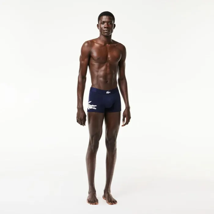 Underwear and Socks Men Lacoste Men039s Cotton Jersey Boxer Brief 3Pack Navy Blue White Grey Chine Navy Blue Bck