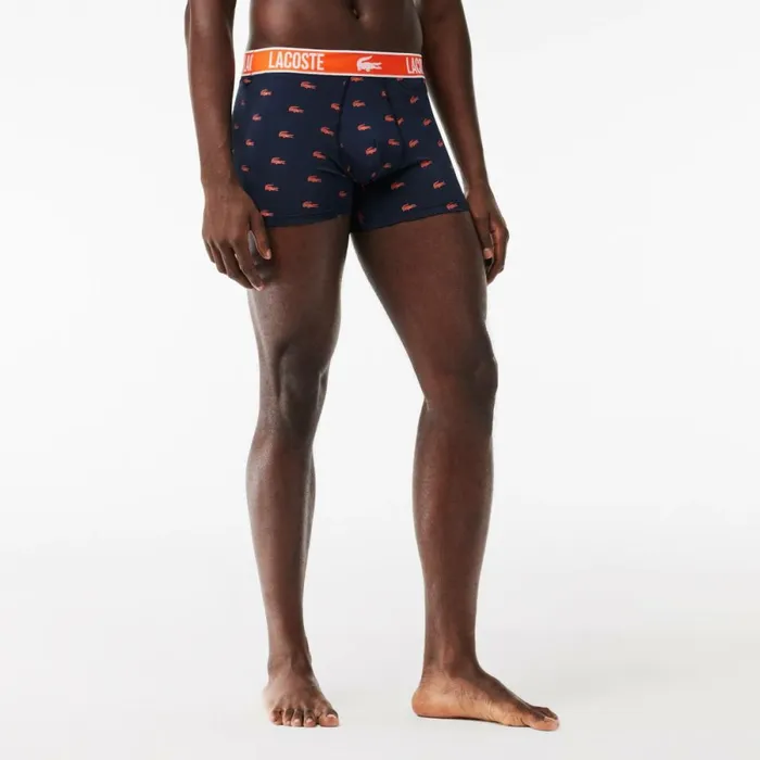 Underwear and Socks Men Lacoste Men039s Recycled Polyester Jersey Trunk 3Pack Navy Blue Orange Navy Blue Rdi