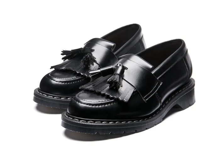 Vegan Solovair Loafers Black Vegan HiShine Tassel Loafer