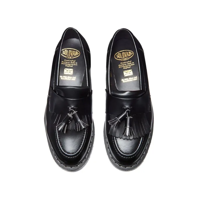 Vegan Solovair Loafers Black Vegan HiShine Tassel Loafer