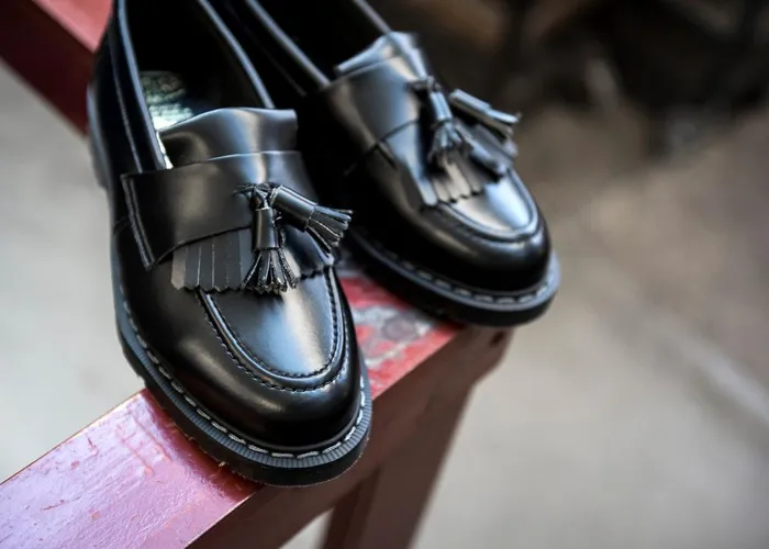 Vegan Solovair Loafers Black Vegan HiShine Tassel Loafer