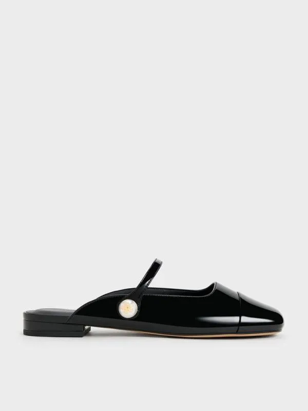 Women Aeryn Patent Pearl Embellished Flat Mules 8211 Black Patent CHARLES and KEITH Mules Women Aeryn Patent Pearl Embellished Flat Mules 8211 Black Patent CHARLES and KEITH Mules