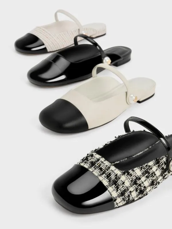 Women Aeryn Patent Pearl Embellished Flat Mules 8211 Black Patent CHARLES and KEITH Mules