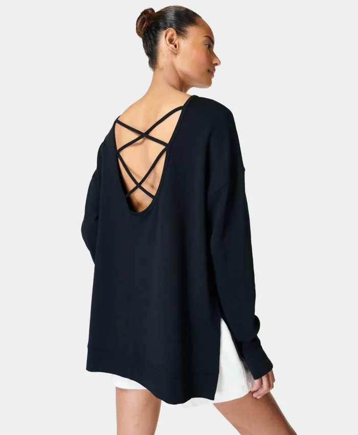 Women After Class Cross Back Sweatshirt Black Sweaty Betty Jumpers Hoodies