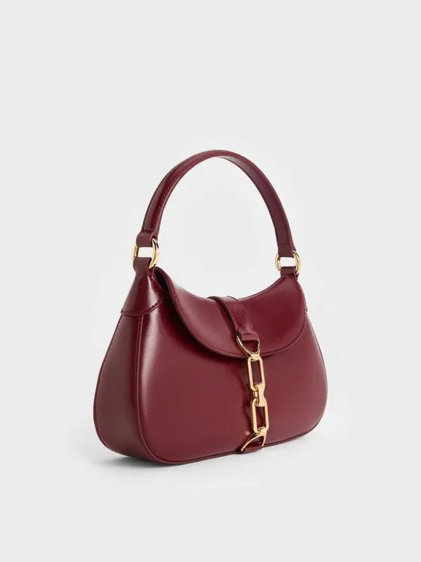 Women Agatha ChainAccent Hobo Bag 8211 Burgundy CHARLES and KEITH Hobo Bags