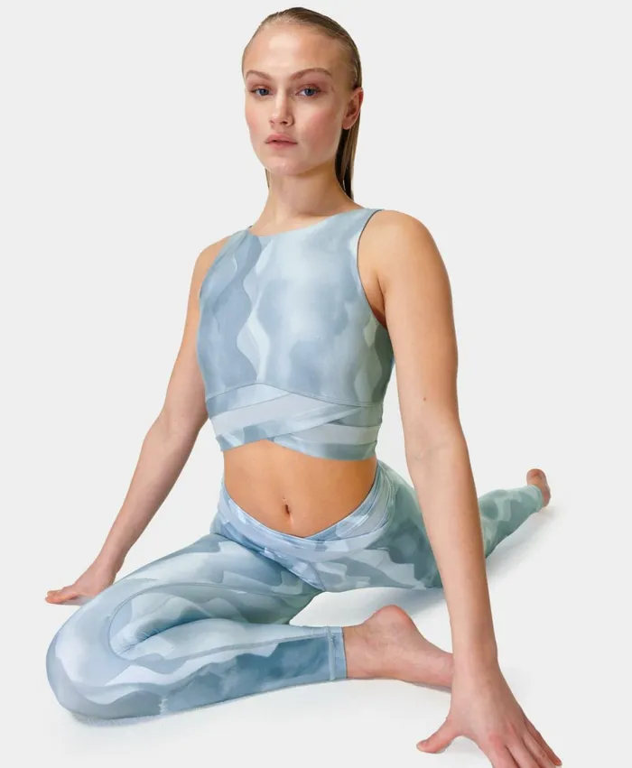 Women All Day Wrap Waist Vest Blue Vintage Wave Print Sweaty Betty Vest Tops