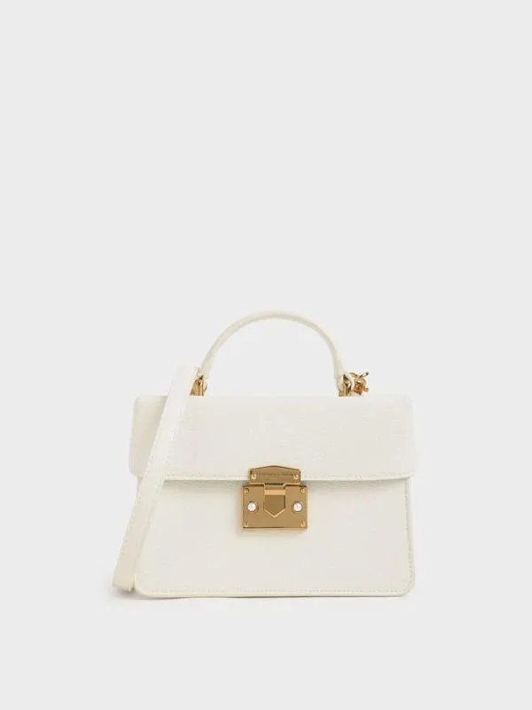 Women Allie PushLock Top Handle Bag 8211 Chalk CHARLES and KEITH Top Handle Bags Women Allie PushLock Top Handle Bag 8211 Chalk CHARLES and KEITH Top Handle Bags