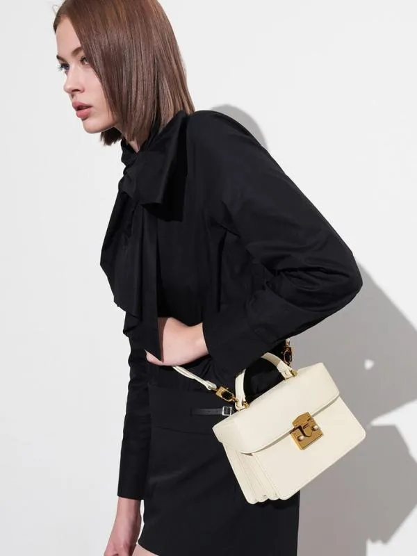 Women Allie PushLock Top Handle Bag 8211 Chalk CHARLES and KEITH Top Handle Bags Women Allie PushLock Top Handle Bag 8211 Chalk CHARLES and KEITH Top Handle Bags