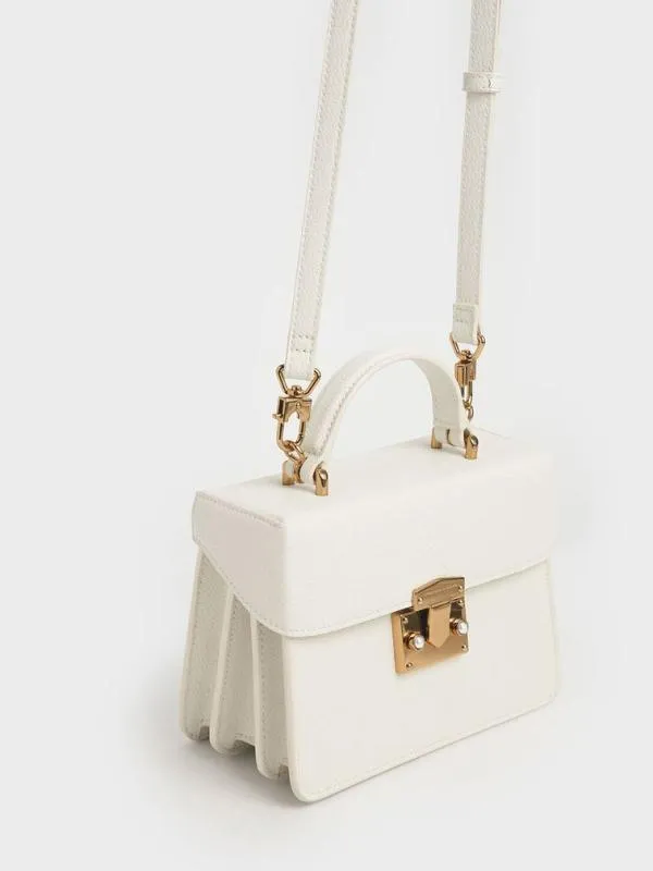 Women Allie PushLock Top Handle Bag 8211 Chalk CHARLES and KEITH Top Handle Bags Women Allie PushLock Top Handle Bag 8211 Chalk CHARLES and KEITH Top Handle Bags