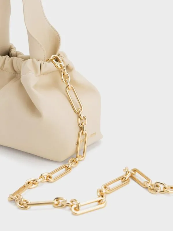 Women Ally Ruched Slouchy ChainHandle Bag 8211 Beige CHARLES and KEITH Slouchy Bags