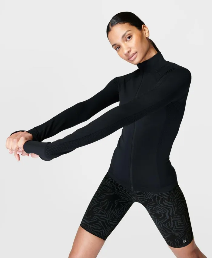Women Athlete Doubleweight Seamless Gym Zip Up Black Sweaty Betty Jumpers Hoodies Women Athlete Doubleweight Seamless Gym Zip Up Black Sweaty Betty Jumpers Hoodies