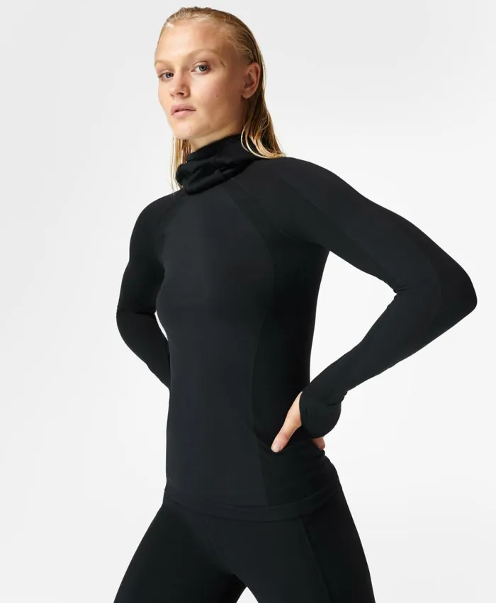 Women Athlete Hooded Long Sleeve Top Black Sweaty Betty Long Sleeve Tops